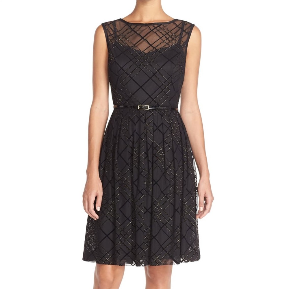 ellen tracy plaid mesh fit and flare dress